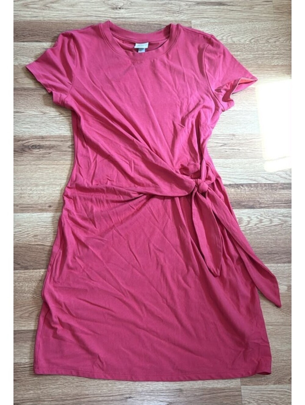A New Day Red Tie Waist Short Sleeve Dress Soft Cotton Size Small New